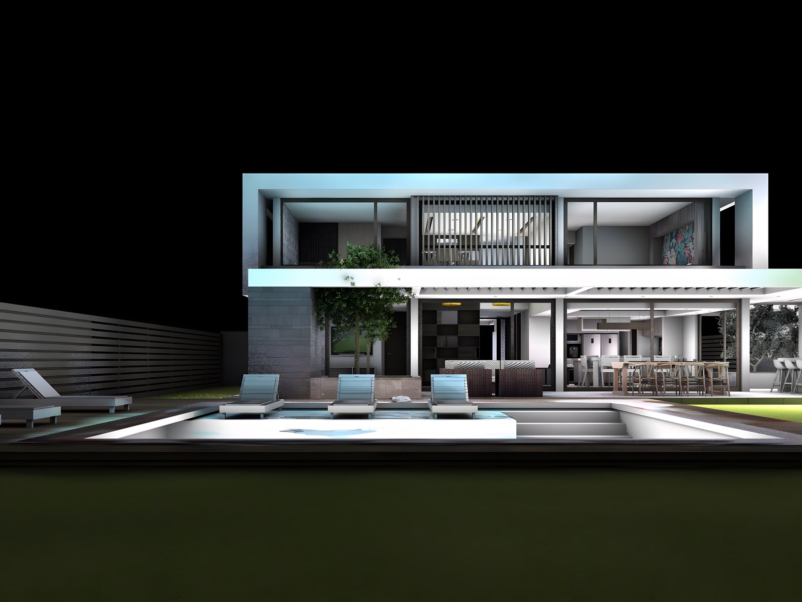 Vivienda exterior nocturna